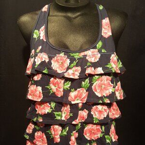 NWOT Hollister Navy with Pink Flowers Ruffled Racerback Tank
